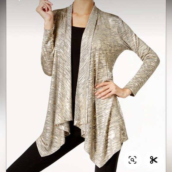 Calvin Klein Sweaters - Calvin Klein Long Sleeve Gold Metallic Waterfall Cascading Flyaway Cardigan.